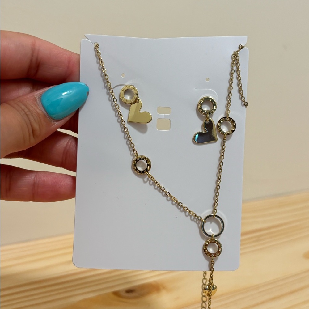 Gold Heart Necklace and Earring Set
